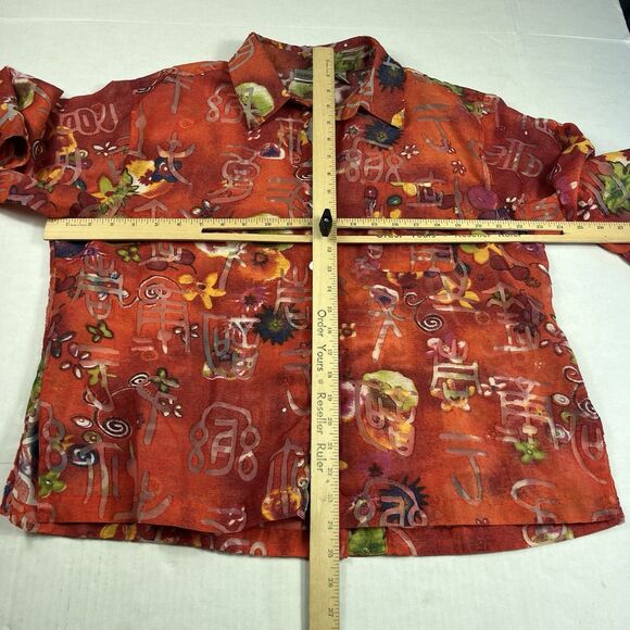 Chicos Art To Wear Button Down Shirt 3/4 Sleeve Eclectic Casual Boho Top 2 LARGE - Picture 7 of 11